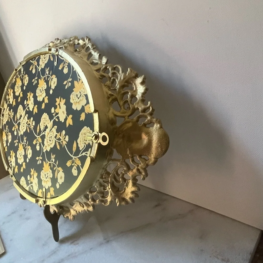 Vintage gold ornate oval wall mirror or vanity tray by Robert Emig 1960